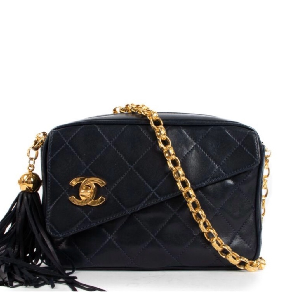 CHANEL CC Lambskin Leather Camera Crossbody 1992 Bag (Authentic Pre-Owned) Navy